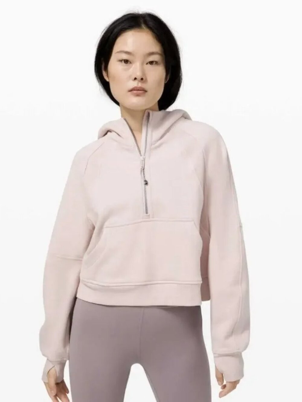 Lululemon Scuba Cropped 1/2 Zip Hoodie Blush Sz XS/S- EUC